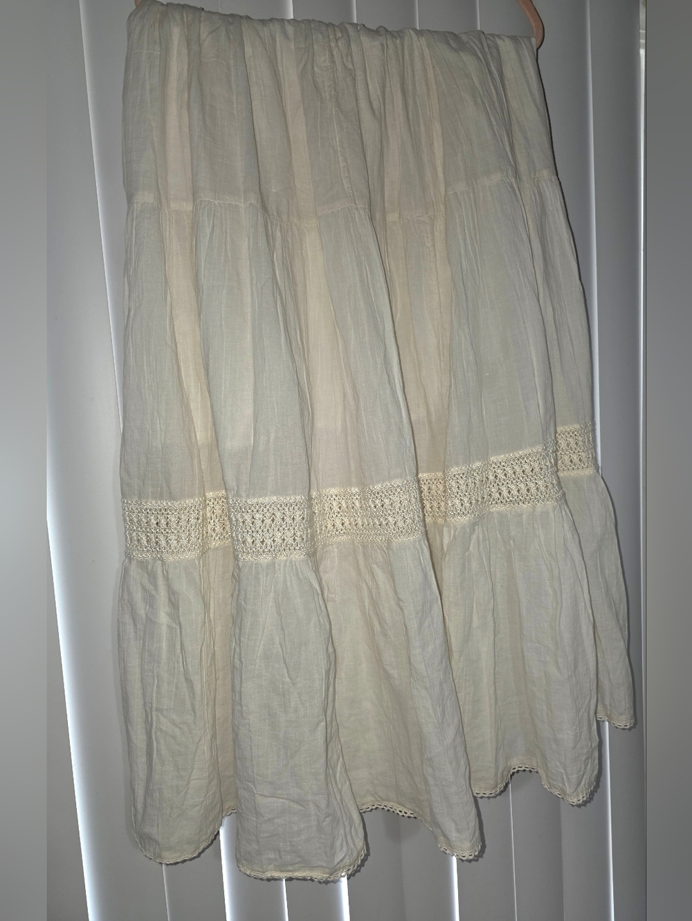 Aerie Cream Tiered Cotton Crochet Maxi Skirt L